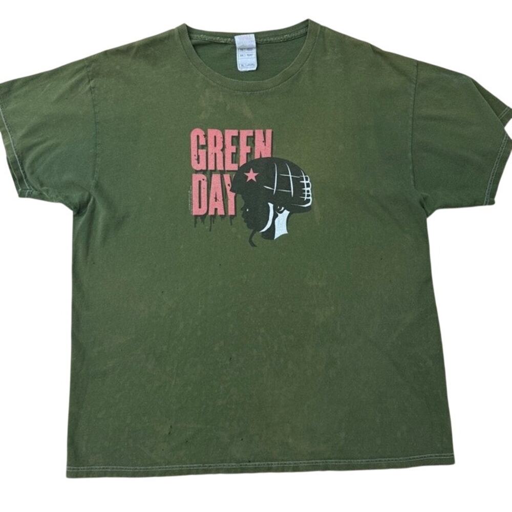 Green Day American Idiot Army helmet Vintage Y2K green shirt punk emo Size XL
